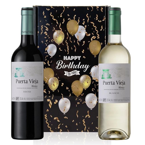 Mixed Puerta Vieja Spanish Wine Happy Birthday Wine Duo Gift Box